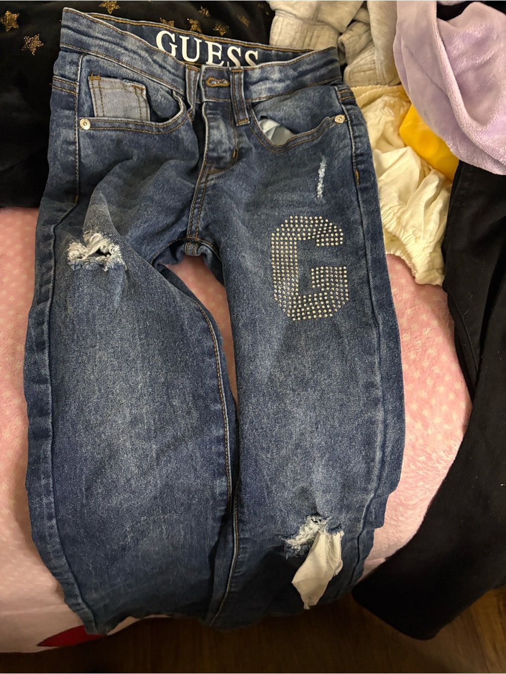 GUESS Blue Rhinestone 'G' Skinny Jeans